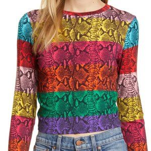 Alice + Olivia Delaina Rainbow Snake Skin Crop Top